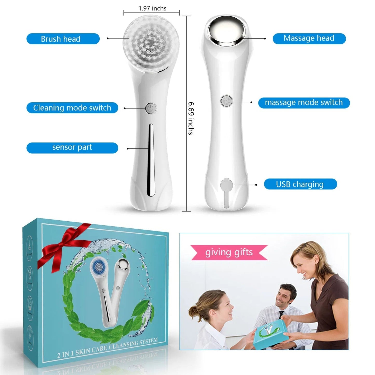JAB Visions™ Zit-Zinger© Facial Cleansing Brush, Brush For Exfoliating (IPX7 Waterproof 3-In-1)